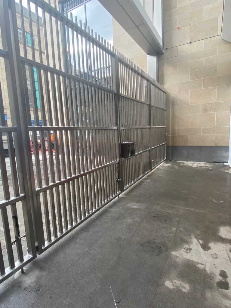 Fenced area with shipping container