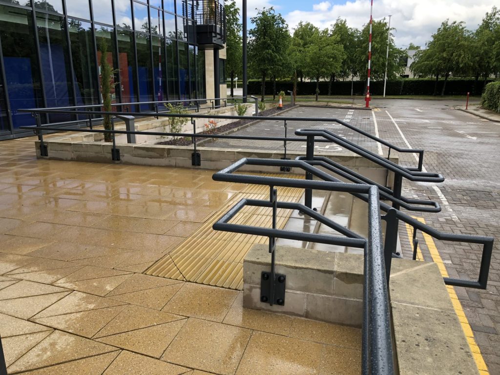 Ramps and railings at entrance